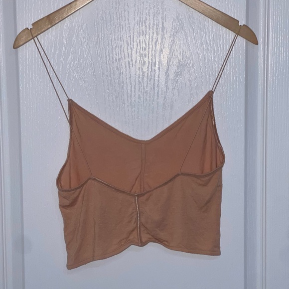 JOAH BROWN Peach Spaghetti Cable Strap Crop Top Ruched Lines Sz Medium / Large - Picture 7 of 11